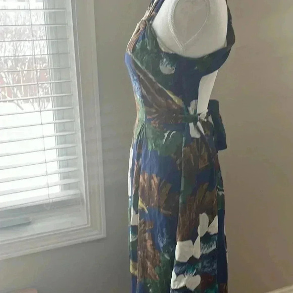 [S]Vintage BOA France Cross Shoulder Belt Open Back Floral Print  Mid Dress - Picture 4 of 16
